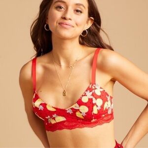 Free People Mari Printed Bralette Cherry Red Combo